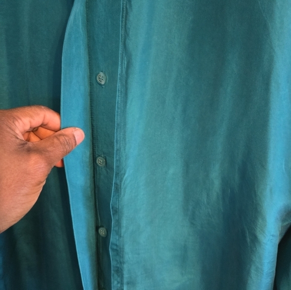 Vintage Jordan 100% Silk Blouse Women Sz 12 Blue Long Sleeves Embroidered - Picture 5 of 13